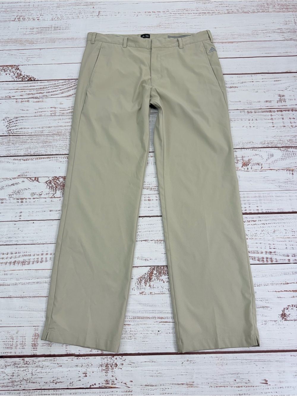Adidas Men's Size 36 Khaki PureMotion 3 Stripe Flat Front Stretch Golf Pants